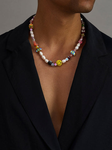 Nialaya Men's Necklace Happy Life Pearl Necklace Happy Life Pearl Necklace 20 Inches / 50.8 cm MNEC_438